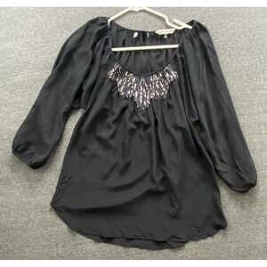 Rebecca Taylor Top Blouse Womens 2 Small Black Metallic‎ Beading Silk Evening